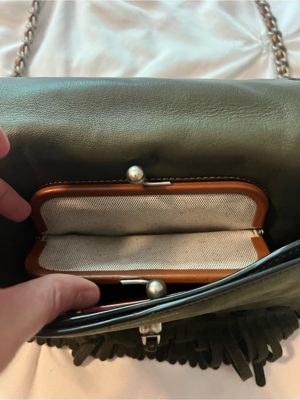 Coach Dark Olive Suede Fringe Crossbody Bag - Picture 3 of 6
